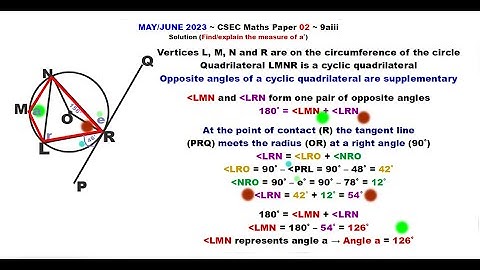Paper2-CSEC-MATHS-351 ~ Circle Geometry & A Cyclic Quadrilateral ~ May/June 2023 Number 9aiii