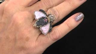 Barbara Bixby Sterling & 18K Mother-of-Pearl & Gemstone Skull Bee Ring with Jane Treacy