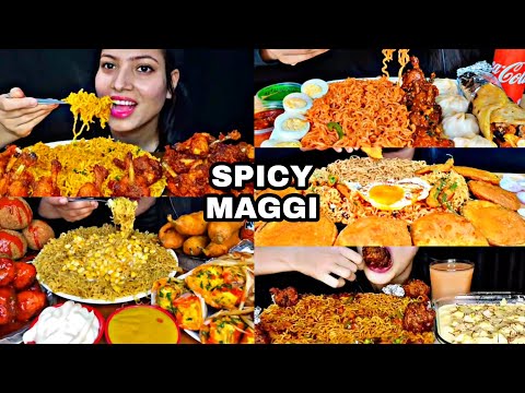 ASMR EATING SPICY MAGGI MASALA, CHICKEN LOLIPOP, EGG ROLL | BEST INDIAN FOOD MUKBANG |Foodie India|