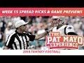 2018 Fantasy Football — Week 15 Spread Picks, NFL Game Previews & Fast Food