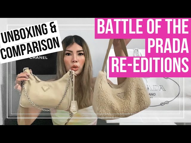 Prada Re-edition 2005 NEW BEIGE COLOR unboxing, MOD SHOTS & comparison to Re -edition 2000 shearling 