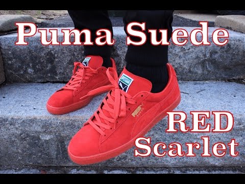 red puma suede outfit