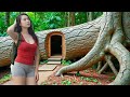 Building a Secret Dugout Inside a Hollow Tree. Bushcraft, Surrvival