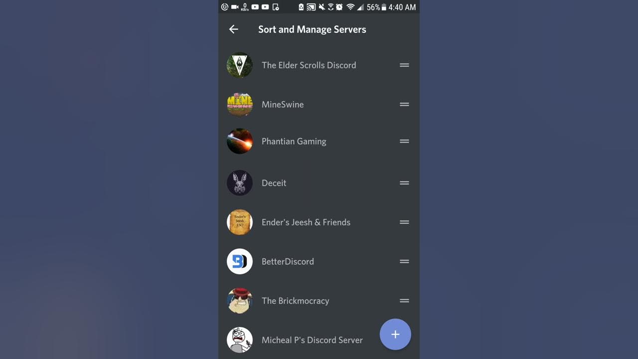 How to rearrange discord server list on mobile 