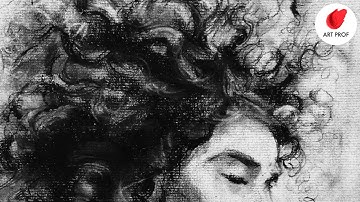 Real Time Portrait Drawing Process: Sketching Hair in Charcoal for Beginners
