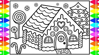 gingerbread house drawing . christmas tree drawing. candy drawing