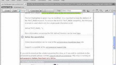 osCommerce tutorial - study web structure of Main Content with Dreamweaver