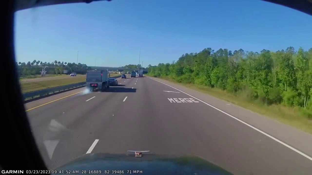 Truck crash captured on video after driver cuts off dump truck - YouTube