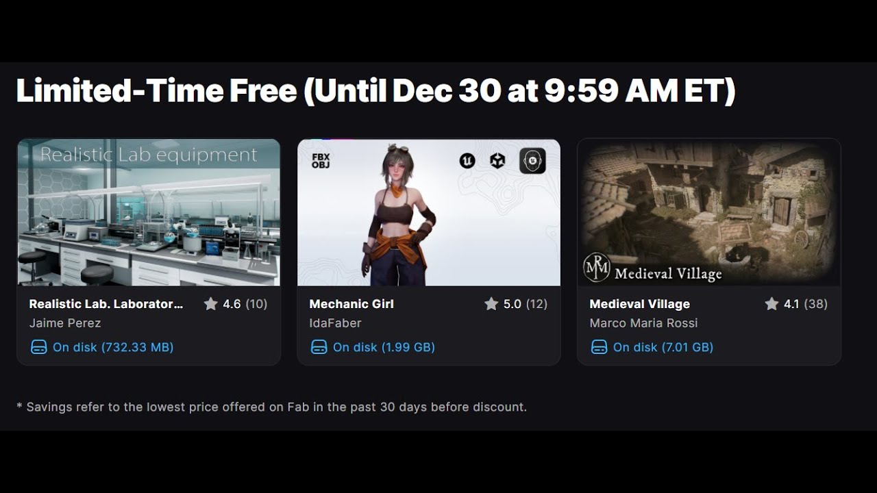 Fab Free 期間限定無料アセットの紹介 12月30日 23:59（日本時間）まで