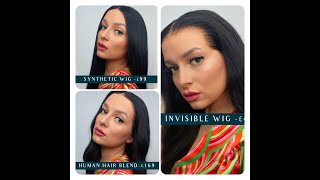SPOT THE DIFFERENCE CHEAP SYNTHETIC WIG vs. AFFORDABLE HUMAN HAIR  BLEND & INVISIBLE LACE #WIGS screenshot 1