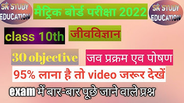 10th Bihar Board Objective Question||Biology Chapter-1 जैव प्रक्रम:पोषण Bihar Board matric exam 2022