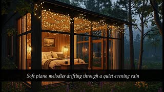 Soft piano melodies drifting through a quiet evening rain