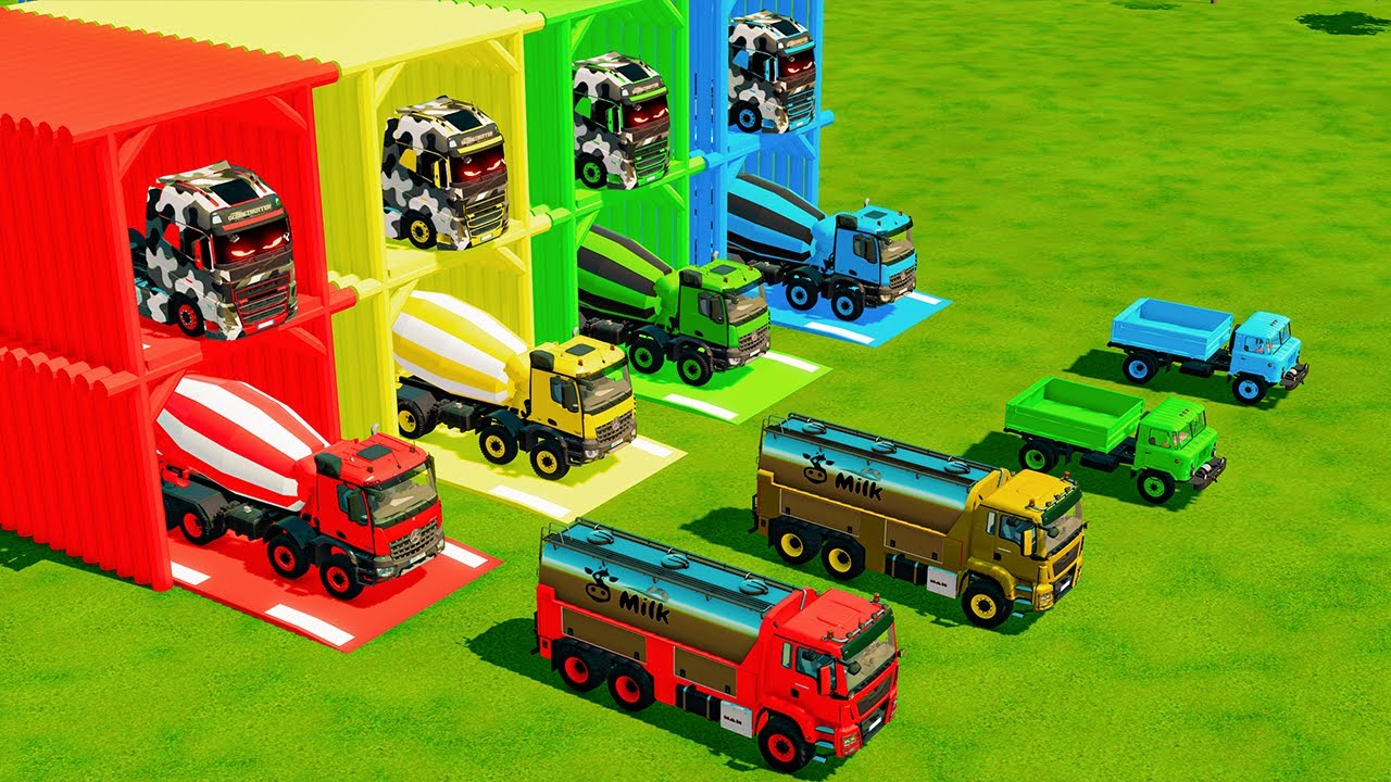 COLORFUL MIXER TRUCK TRANSPORT WITH MAN TRUCKS AND DOUBLE FLATBED TRAILER - FARMING SIMULATOR 22