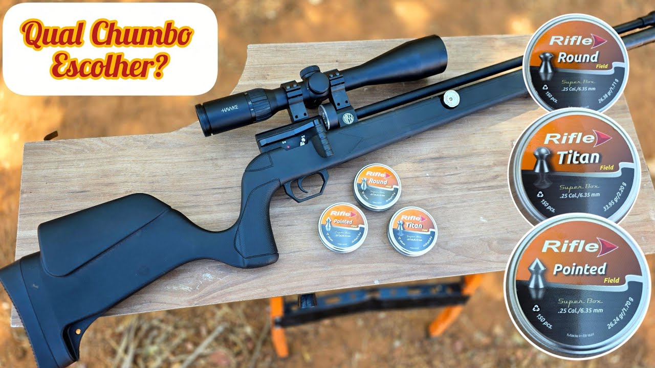 QUAL CHUMBO É MELHOR  RIFLE POINTED, TITAN E ROUND PCP ROSSI OUTLANDER VR CAL. 6.35 LUNETA HAWKE