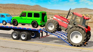 Tractor Cars Transportation with Truck on Flatbed Trailer - Pothole vs Car #2 - BeamNG.Drive screenshot 3