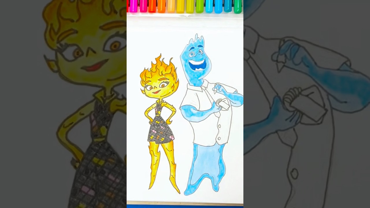 Draw Ember and Wade ❤️ from ELEMENTAL 