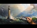 Tempte en mer paysage marin phare bateau comment peindre easy art   peinture