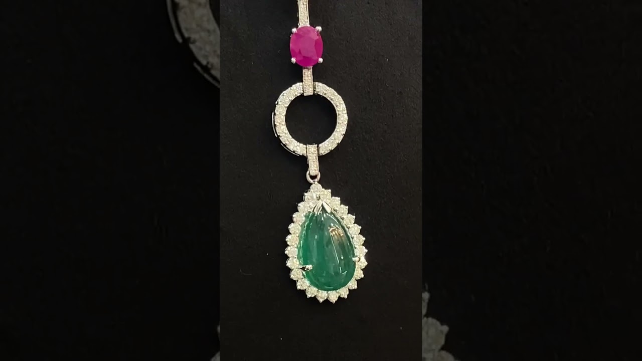Collier En Or Blanc 18K Avec Diamants, émeraudes Et Rubis - 9.21 Ct Total (neuf, Certifié)