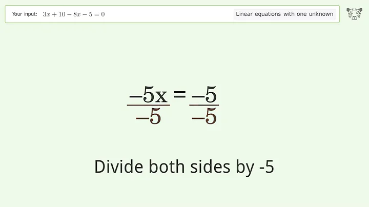 Solve 3x+10-8x-5=0: Linear Equation Video Solution | Tiger Algebra