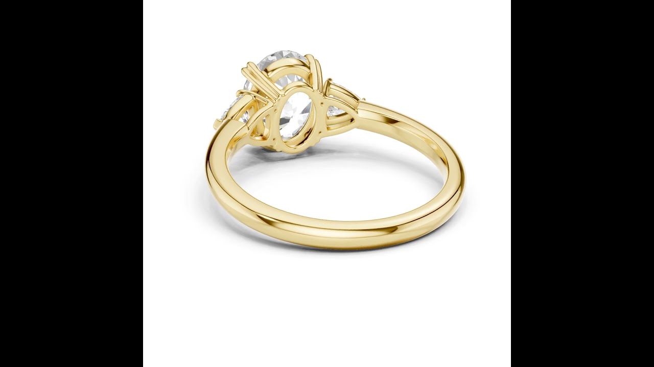Oval Cut Three Stone Wedding Ring With Trillion Side Diamonds