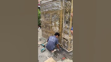 Thi công cổng nhôm đúc mà moter tự động âm sàn 24v khách VIP #shorts