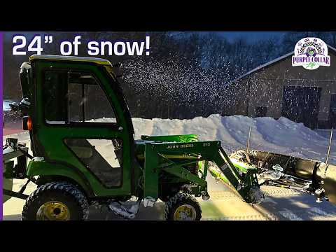 24 Inches Of Snow! Plowing A 1/4 Mile Driveway (day And Night)