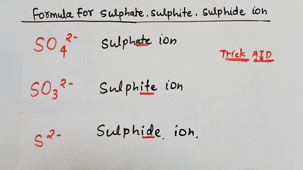 Write the formula for Sulphate ion, sulphite ion and sulphide ion l chemistry  l