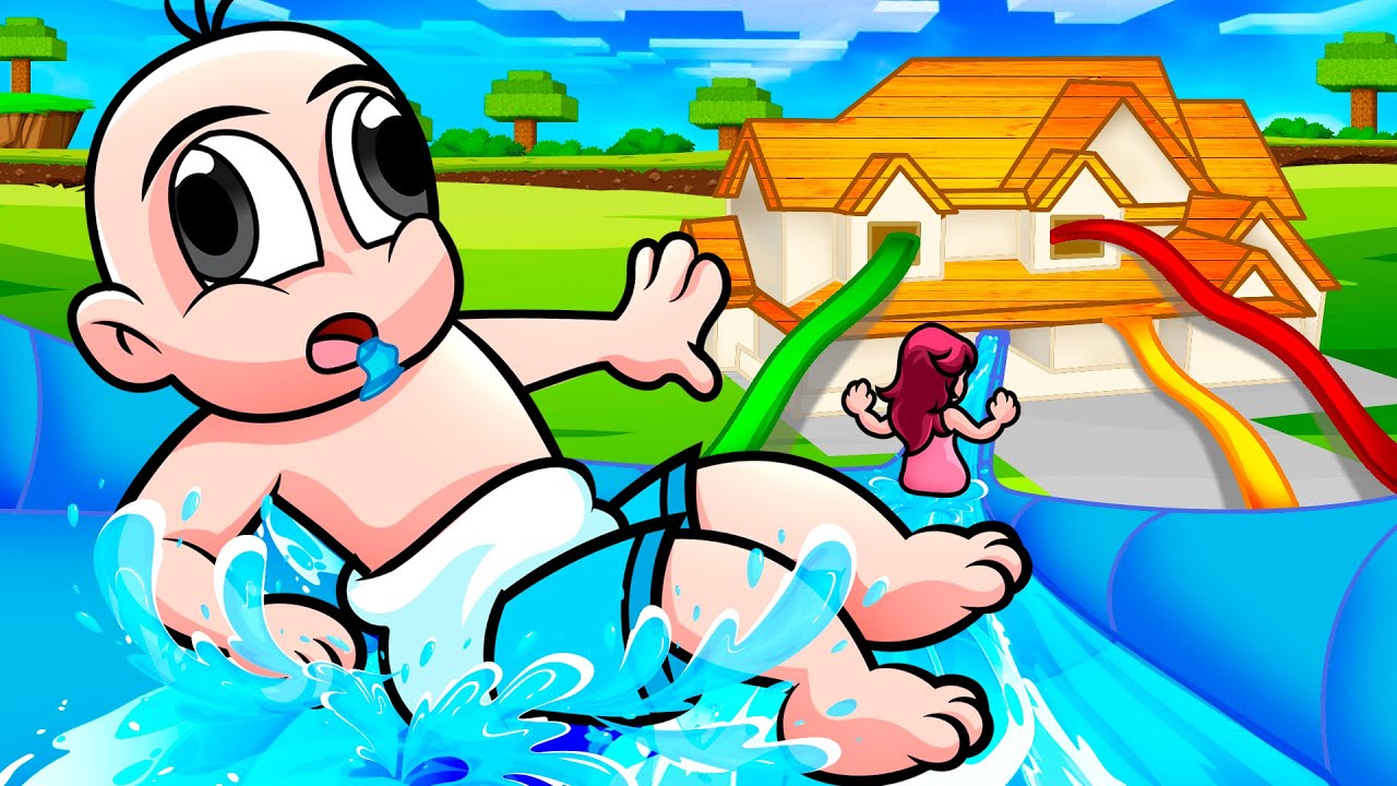 Construí un PARQUE ACUÁTICO SECRETO 😱🌊 BEBÉ NOOB en MINECRAFT