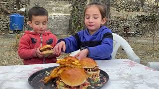 Homemade Chicken Burger And French Fries In The Mountains of Pakistan