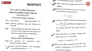 MA MSC 1ST SEM MATHEMATICS ADVANCED COMPLEX ANALYSIS BT 2024 | CSJMU