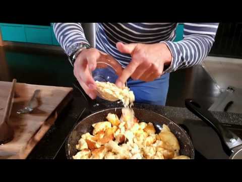 Chef Wolfgang Puck makes the classic Austrian dessert, the Kaiserschmarren in the Spago Singapore ki. 