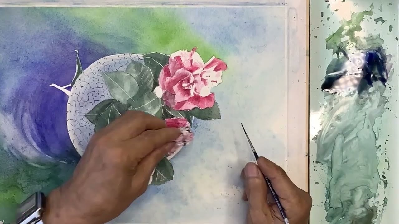 Painted with transparent watercolors] Camellia flower, July 2022