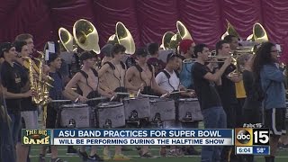Arizona State University band practices for Super Bowl halftime show