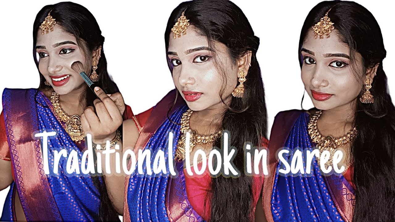 Simple Traditional Look traditional look in saree simple & easy ️ |#subscribe #viralvideo # ...