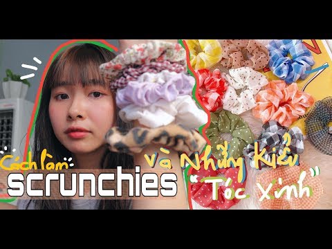 Làm Scrunchies 0 đồng bằng dây thun vàng và vải dư & những kiểu tóc | DIY Scrunchies 0$ With MiNgan