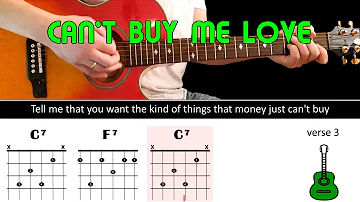 Easy play along series - CAN'T BUY ME LOVE - Acoustic guitar lesson - (chords & lyrics)- The Beatles