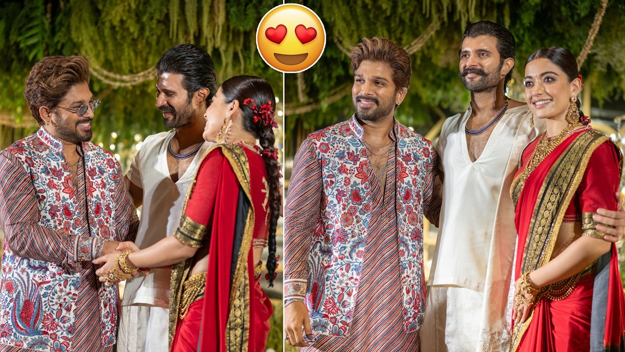 పుష్ప - శ్రీవల్లి 😍 | Allu ArjunFun With Vijay Devarakonda - Rashmika Mandana At Reception #VIROSH
