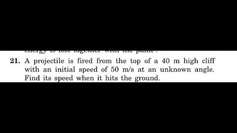 A projectile is fired from the top of a high cliff with an initial speed of at an unknown angle. Fin