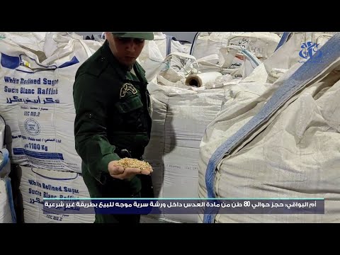 أم البواقي حجز 80 طنا من مادة العدس داخل ورشة سرية موجه للبيع بطريقة غير شرعية