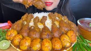 ASMR EATING CHICKEN LEGPIECE CURRY,EGG CURRY WITH WHITE RICE *INDIAN FOOD MUKBANG*