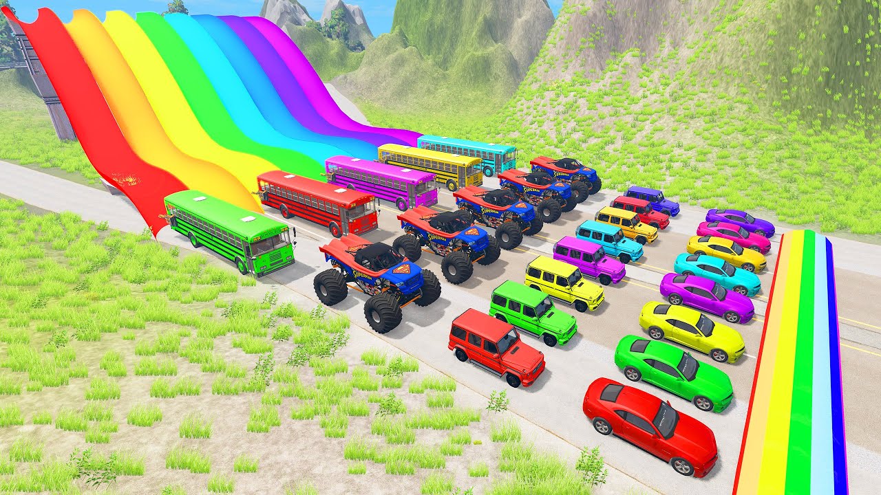 HT Gameplay Crash # 370 | Monster Trucks vs Trap Colors High Speed & Big Cars vs Color Speed Bumps