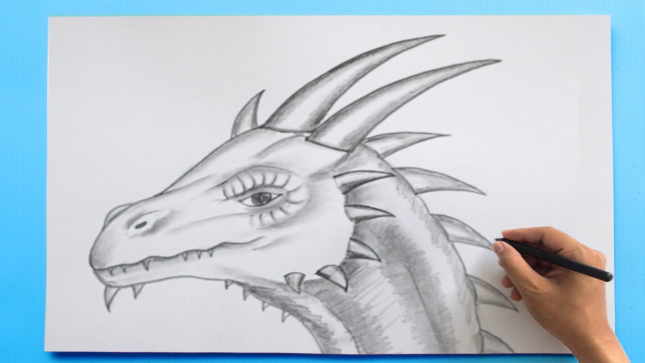 EASY DRAGON DRAWING || How to Draw a Dragon Head Easy pencil sketch ...