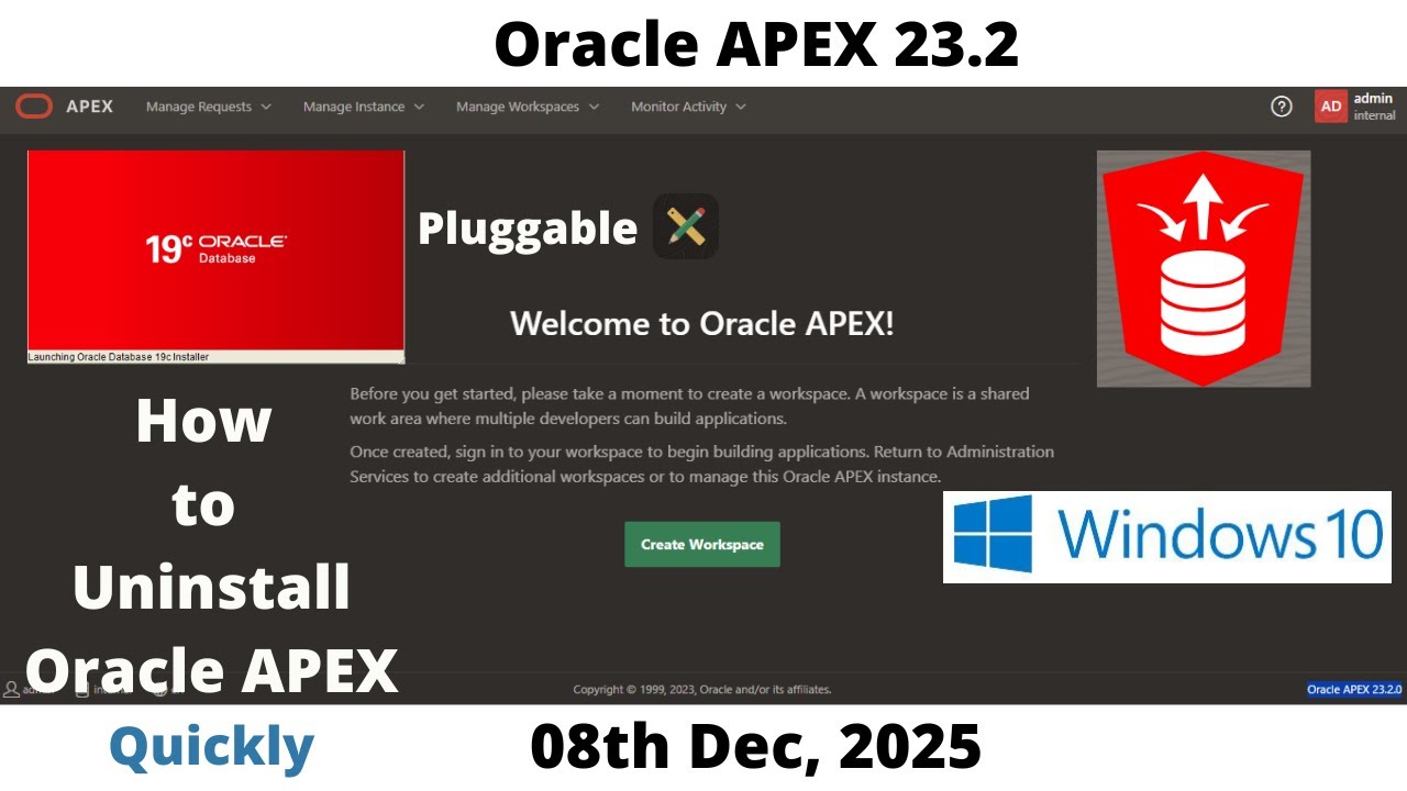 How to Uninstall Oracle APEX 23.2 | DB 19c Pluggable | Windows 10 | Omar Baig | Quickly