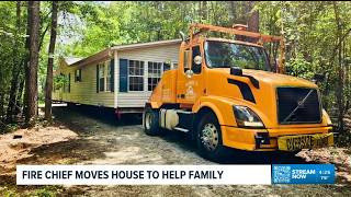 Fire chief gives damaged mobile home to struggling family