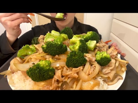 【ASMR，咀嚼音】Stir-Fry Pork with Ginger Rice Bowl！豚の生姜焼き丼！