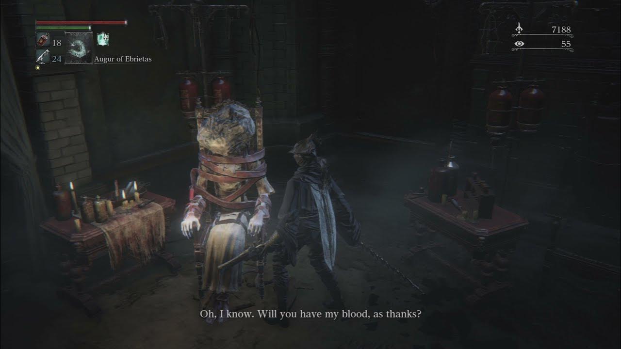 Bloodborne Giving Saint Adeline Brain Fluid and taking her Blood