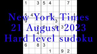 Sudoku solution – New York Times 21 August 2023 Hard level screenshot 2