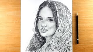 Portrait drawing of a girl with 2B pencil ll FANCY pencil ll