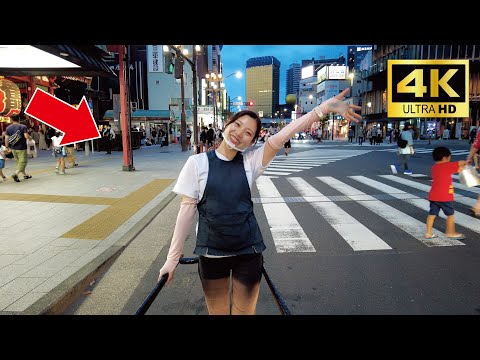 A cute Japanese girl Rie-chan guided me around Asakusa at nightfall by rickshaw😊 | Tokyo