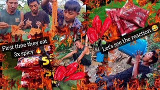 Eating 3x spicy noodles with subscriber's, spicy challenge naga mukbang, moakhah vlogs 